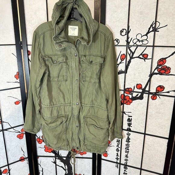 Abercrombie And Fitch Jacket Womens XS Green Y2k Military Utility Hooded - Picture 1 of 5